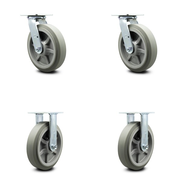 8 Inch Thermoplastic Rubber Caster Set with Ball Bearings 2 Swivel 2 Rigid SCC